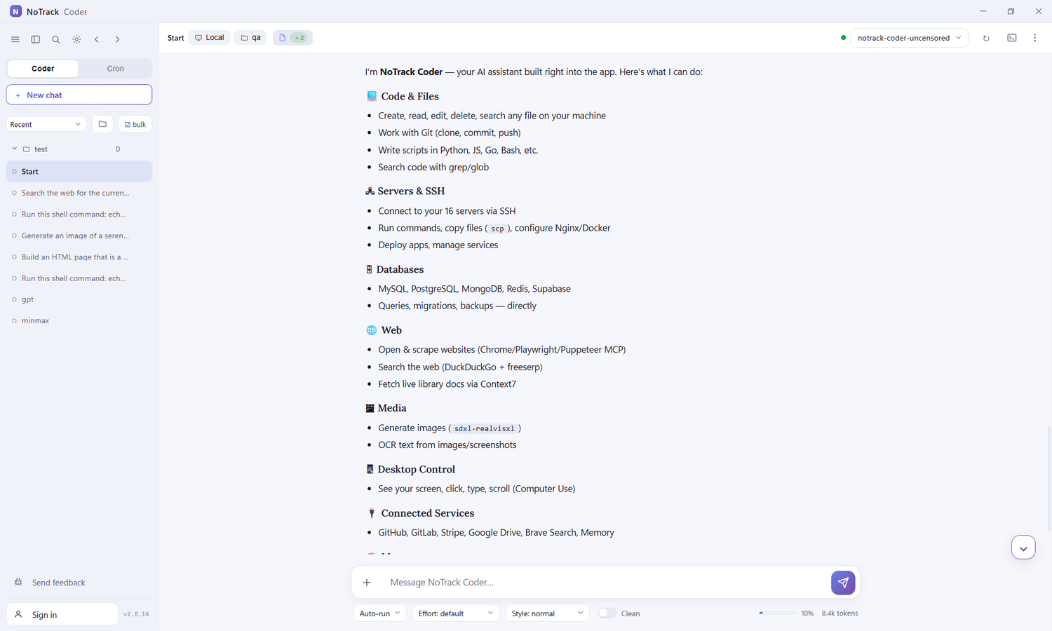 The NoTrack Coder window