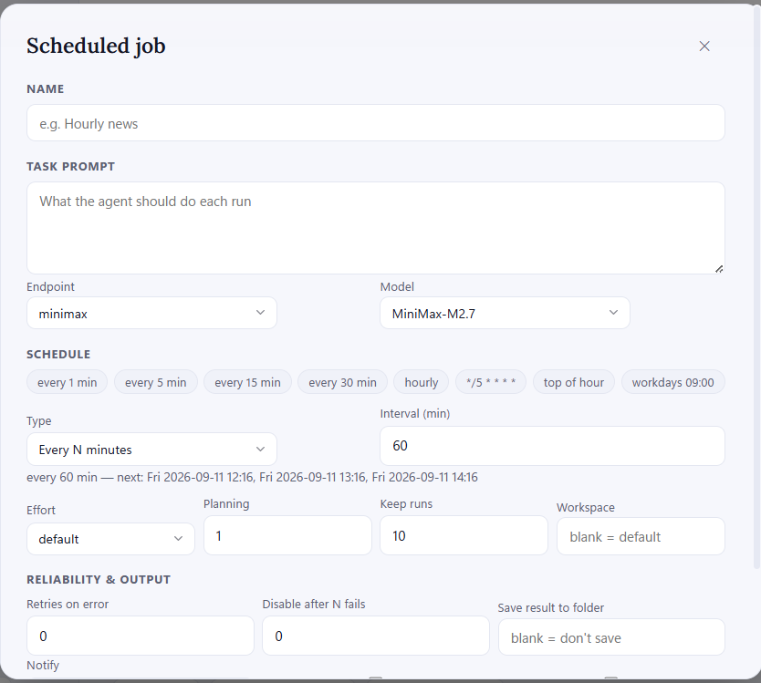 Creating a scheduled job