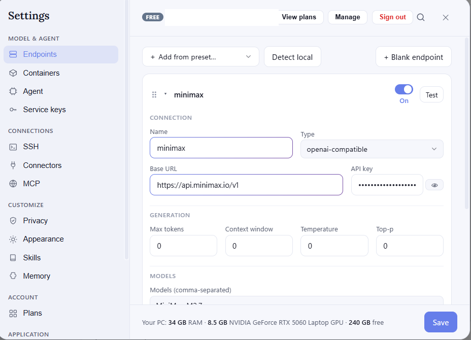 Settings → Endpoints
