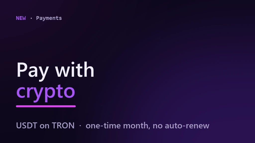 Pay with crypto — USDT on TRON